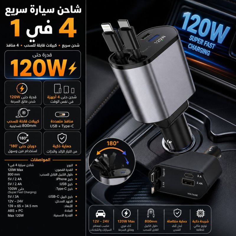 شاحن سيارة بالجداحة 120W - الكماليات والعدد