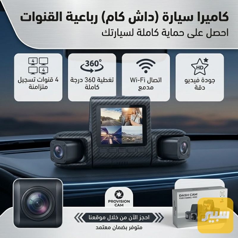كامرة مراقبة ٤ عدسات ليلي نهاري مانع هتزاز نضام وايفاي