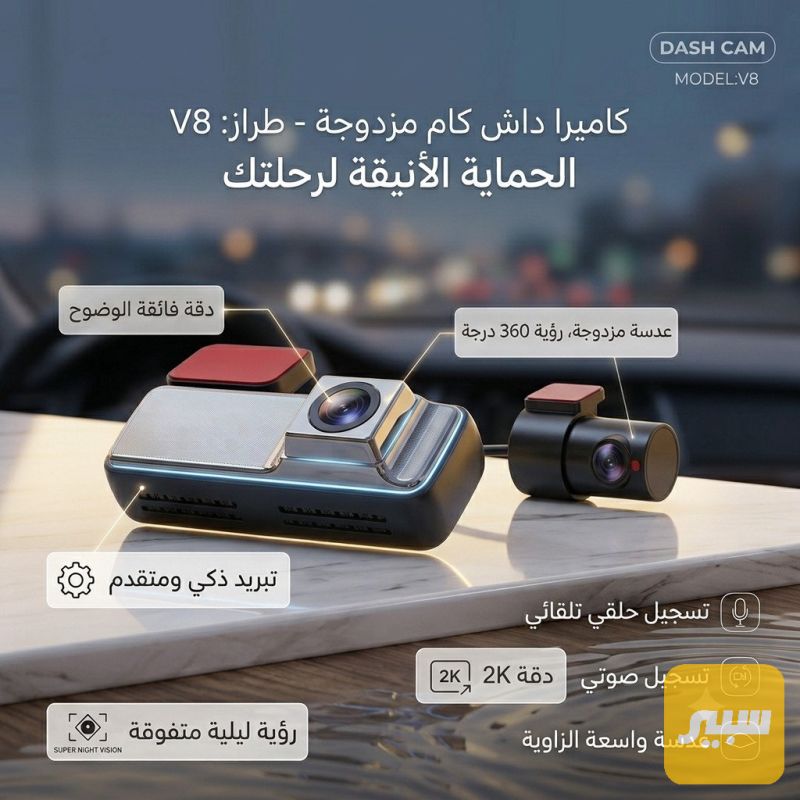 كامرة داشكام بدقة 2kمعة كامرة خلفة360بدقة 1080نضام وايفاي عل تفلون معة تشغيل تلقائي24ساعة تدعم وGBS