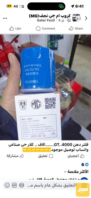 فلتر دهن MG-GT اصلي تنفس طبيعي